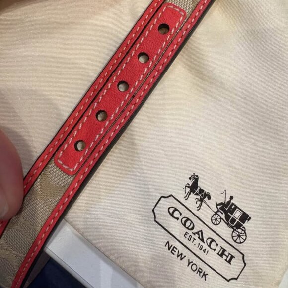 Coach Dog Collar in classic color with coral accent - Picture 2 of 6